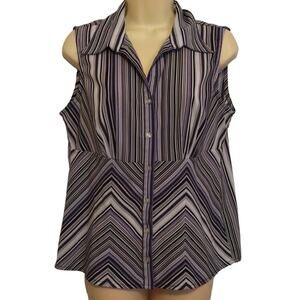 Blue Diamond Purple Striped Blouse Woman Size Medium Sleeveless Summer
